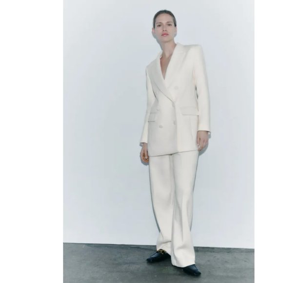 ZARA DOUBLE BREASTED LONG BLAZER COAT JACKET & TROUSERS - Picture 4 of 14